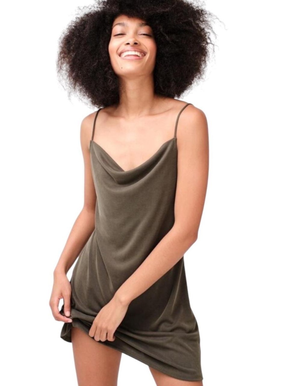 Aeropostale Olive Green Square/Cowl Neck Slip Dress